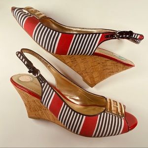 Tommy Hilfiger Peep Toe Slingback Cork Wedge Shoes